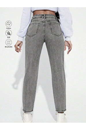 KADIN SİYAH KAR YÜKSEK BEL MOM KOT PANTOLON