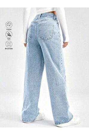 KADIN YÜKSEK BEL BUZ KAR BOYFRİEND BOL PAÇA PANTOLON