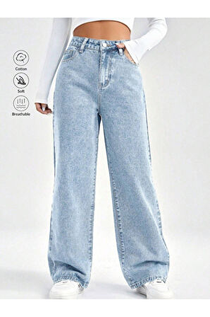 KADIN YÜKSEK BEL BUZ KAR BOYFRİEND BOL PAÇA PANTOLON