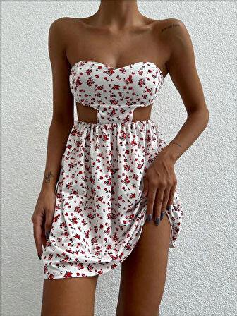 Straplez elbise baskılı