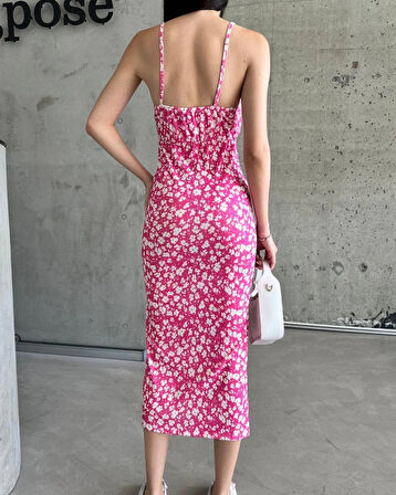 Kaşkorse Desenli askılı elbise
