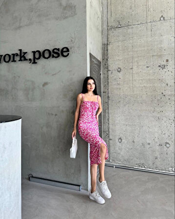 Kaşkorse Desenli askılı elbise