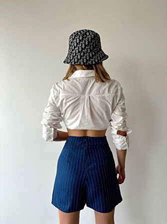 Zincir detaylı çizgili şort etek