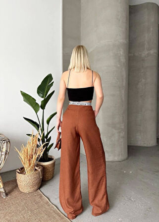 Flamlı kahve pantolon