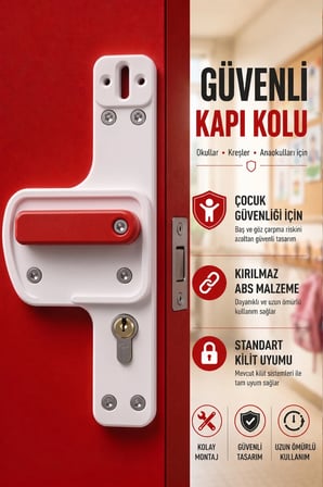 Okul, Kres Ve Egitim Alanlari İ̇Cin Bariyerli Kapi Kolu | Cocuk Guvenlikli | Kirilmaz | 10'Lu Paket