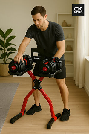 Ayarlanabilir Dambıl  Ve Stand Seti 2 x 24 Kg Ayarlanabilir  Mekanizmalı Dambıl + Dambıl Standı 