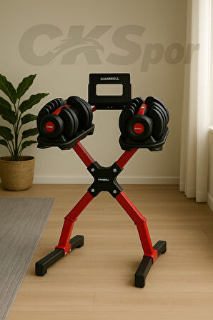 Ayarlanabilir Dambıl  Ve Stand Seti 2 x 40 Kg Ayarlanabilir  Mekanizmalı Dambıl + Dambıl Standı 