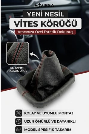 Vites Körüğü Kırmızı Dikişli Deri - Tüm Araçlarla Uyumlu Siyah Vites Kılıfı Vites Körük