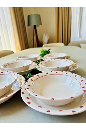 Kırmızı Kalp Model 12 Parça Yemek Takımı