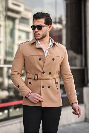 Wish Klein Erkek Slim Fit Kemerli Kısa Kaşe Kaban