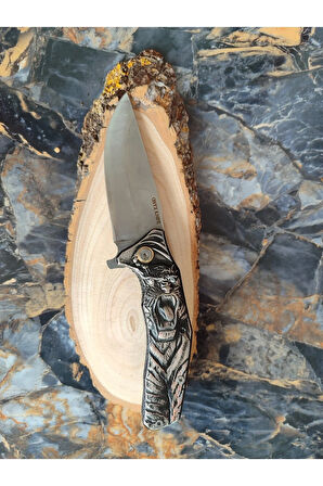 ONYX Çakı – Aslan Motifli Gümüş, İçten Kilitli, Kemer Klipsli, 21,5 cm