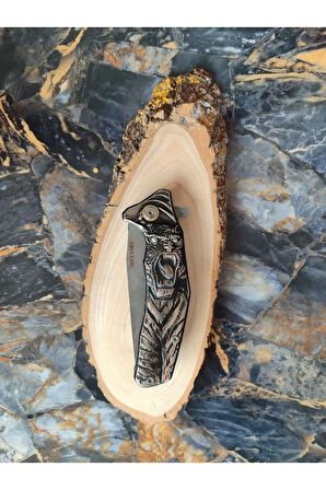 ONYX Çakı – Aslan Motifli Gümüş, İçten Kilitli, Kemer Klipsli, 21,5 cm