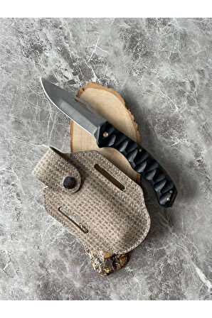 Siyah Kompakt Kabzeli Kamp Çakısı – 9,5 cm Namlu – Cam Kırma & İp Takma Özellikli