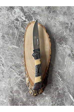 B3159 Kamp Çakısı – Metal Krem Kabze – 9 cm Namlu – Klipsli & Kılıflı