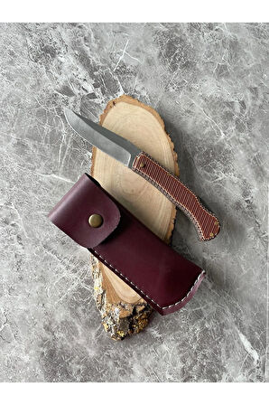 Kahverengi Verzalit Kabzeli Kamp Çakısı – 8 cm Namlu – Sırttan Kilitli – Kılıflı