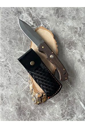 Çelik Kamp Çakısı – Ceviz Kabze – 10 cm Namlu – Sırttan Kilitli – Kılıflı