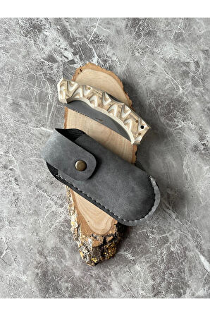 Verzalit Krem-Beyaz Kabzeli Kamp Çakısı – 9 cm Namlu – Sırttan Kilitli – Kılıflı