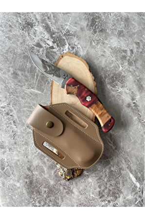 Kurt Gravürlü Hibrit Bordo Epoksi Kabzeli Kamp Çakısı – 20,5 cm