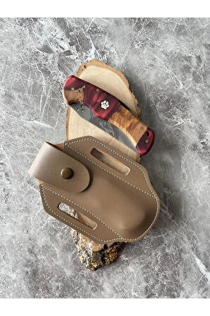 Kurt Gravürlü Hibrit Bordo Epoksi Kabzeli Kamp Çakısı – 20,5 cm