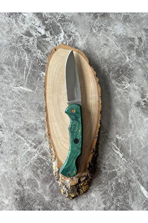 Yeşil Epoksi Kamp Çakısı – 8 cm Namlu – Sırttan Kilitli – Kılıflı