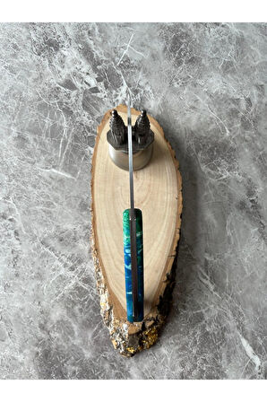 Mavi Epoksi Kamp Çakısı – 8 cm Namlu – Sırttan Kilitli – Kılıf Dahil