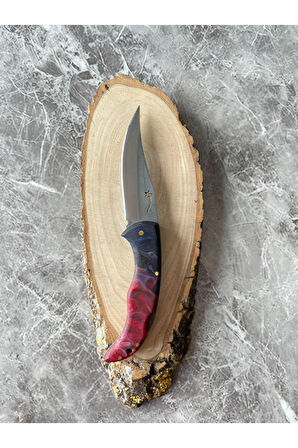 Epoksi Kamp Çakısı – 8 cm Namlu – Sırttan Kilitli – Kılıf Dahil – El Yapımı