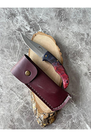 Epoksi Kamp Çakısı – 8 cm Namlu – Sırttan Kilitli – Kılıf Dahil – El Yapımı