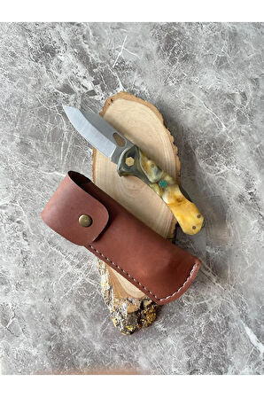 Epoksi Kabzeli Kamp Çakısı – 7 cm Namlu – Sırttan Kilitli – El Yapımı Kılıflı