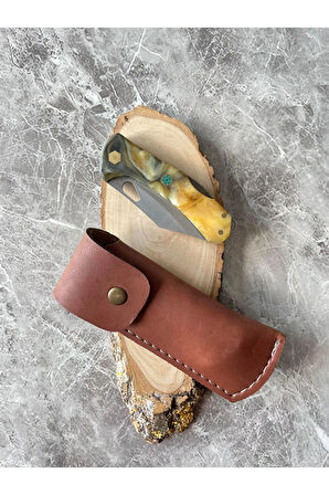 Epoksi Kabzeli Kamp Çakısı – 7 cm Namlu – Sırttan Kilitli – El Yapımı Kılıflı