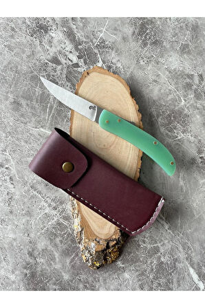 Bordo Kamp Çakısı – Yeşil Mikarta Kabze – 8,5 cm Namlu – Sırttan Kilitli – Kılıflı