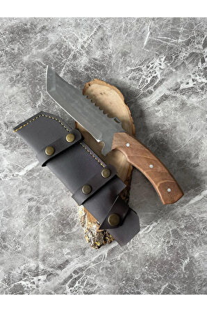 Tanto 4034 Çelik Kamp Bıçağı – Ceviz Kabze, 26,5 cm, Kılıflı, İp Takmalı, Outdoor & Av