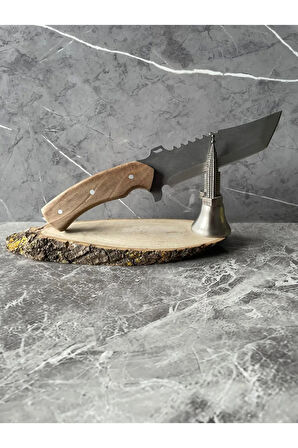 Tanto 4034 Çelik Kamp Bıçağı – Ceviz Kabze, 26,5 cm, Kılıflı, İp Takmalı, Outdoor & Av