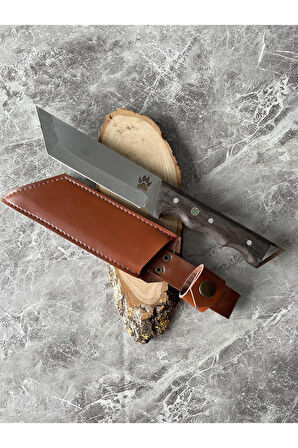Tanto 4116 Çelik Kamp Bıçağı – Pati Desenli, Kök Ceviz Kabze, Kılıflı, Av & Outdoor 29 cm