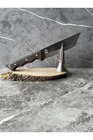 Tanto 4116 Çelik Kamp Bıçağı – Pati Desenli, Kök Ceviz Kabze, Kılıflı, Av & Outdoor 29 cm