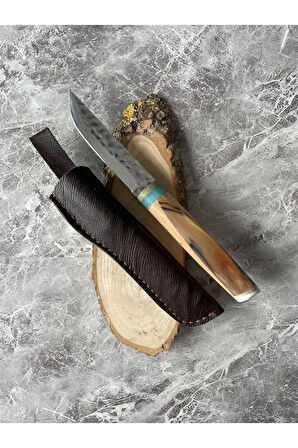 Dövme Çelik Hibrit Kabzeli Kılıflı Kamp ve Av Bıçağı, Mağnezyum Çubuklu – 24,5 cm