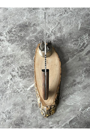 4034 Çelik Kamp ve Av Bıçağı – Ceviz Kabzeli, Kılıflı, El Yapımı – 23,5 cm