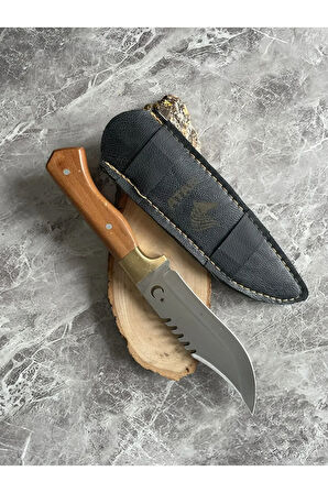 Atak Ayyıldız Desenli Kamp ve Av Bıçağı | Pirinç Balçaklı, Ceviz Kabzeli – 27,5 cm
