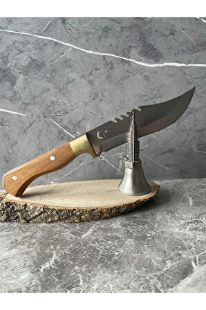 Atak Ayyıldız Desenli Kamp ve Av Bıçağı | Pirinç Balçaklı, Ceviz Kabzeli – 27,5 cm