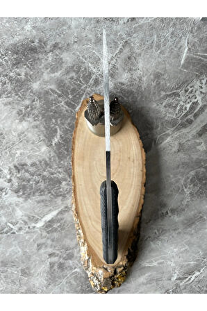 Geyik Desenli El Yapımı Siyah Kabzeli Kılıflı Kamp ve Av Bıçağı – 21,5 cm