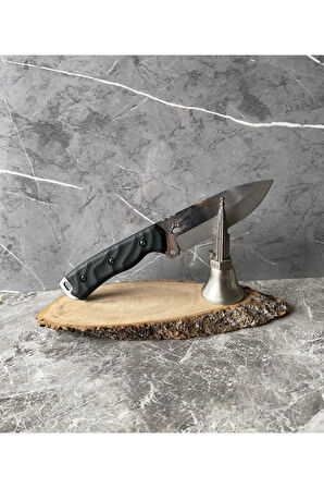 Pati Desenli El Yapımı Siyah Kabzeli Kılıflı Kamp ve Av Bıçağı – 21,5 cm