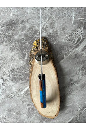 Hibrit Mavi Epoksi Kabzeli El Yapımı Kılıflı Kamp ve Av Bıçağı – 24 cm