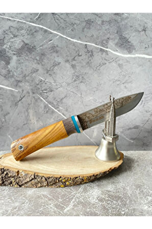 S600 Böhler Çelikli Ceviz Kabzeli Lineer Destekli Kılıflı Kamp ve Av Bıçağı – 22,5 cm