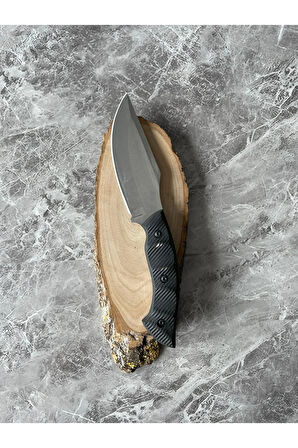 Siyah Kompakt Kabzeli El Yapımı Kılıflı Kamp ve Av Bıçağı – 23,5 cm