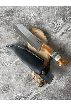 Satır Model Hibrit Beyaz Epoksi Kabzeli Kılıflı Kamp ve Av Bıçağı – 26,5 cm