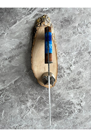 Hibrit Mavi Epoksi Kabzeli El Yapımı Kılıflı Kamp ve Av Bıçağı – 26,5 cm