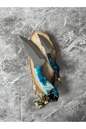 Epoksi Mavi-Siyah Babalı Oğullu Kamp Bıçağı – Kılıflı, 2’li Set, Hediyelik & Outdoor