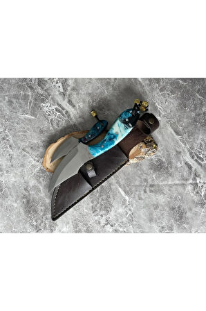 Epoksi Mavi-Siyah Babalı Oğullu Kamp Bıçağı – Kılıflı, 2’li Set, Hediyelik & Outdoor