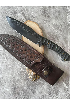 CK75 Çelik Kamp & Av Bıçağı – Siyah Kompakt Kabze, Özel Kılıflı, 31 cm