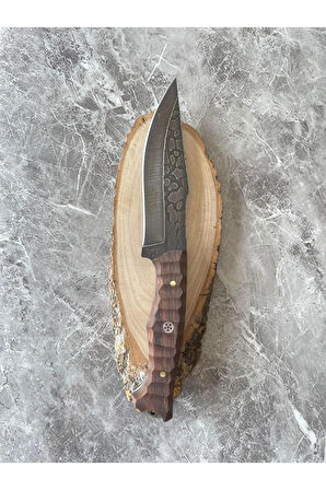 Damascus Kaplama Kamp & Av Bıçağı – Dramer Kök Ceviz Kabze, Özel Kılıflı, 26 cm
