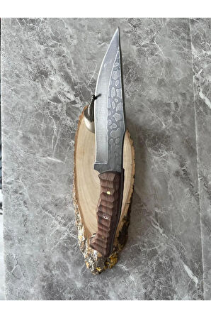 Damascus Kaplama Kamp & Av Bıçağı – Dramer Kök Ceviz Kabze, Özel Kılıflı, 26 cm